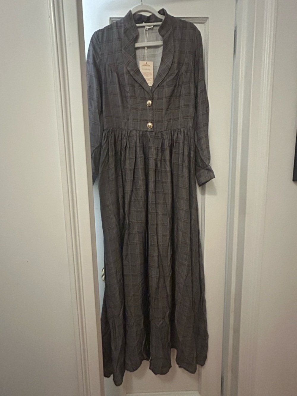 Long Plaid Maxi Shirt Dress in Charcoal Gray